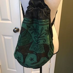 Boho embroidered fabric backpack.